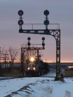 LSRC 6355 comes north under the signals at Kearsley with Z127